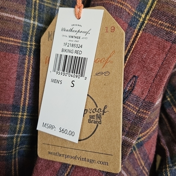 NWT Weatherproof Vintage‎ Men's Plaid Flannel Shirt Button Up Red Yellow Size S - Picture 9 of 11